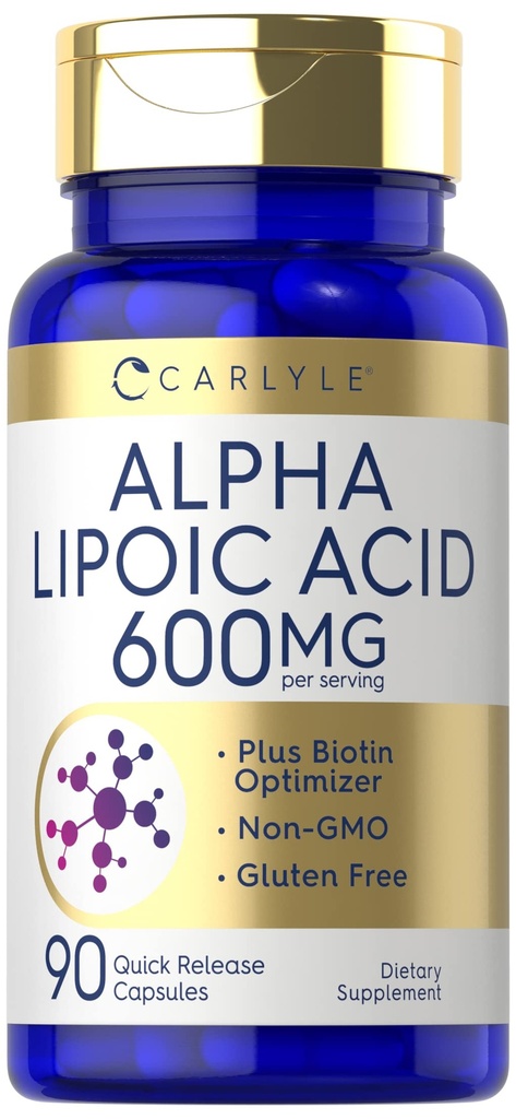 Carlyle Alpha Lipoic Acid 600mg | Plus Biotin Optimizer | 90 קפסולות | Non-GMO & Gluten Free Supplement