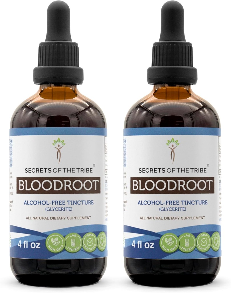 סודות של השבט Bloodroot Tincture אלכוהול ללא תשלום, reponsibed Bloodroot (Sanaria Canadensis) Dried Root Tincture תוסף (2x4 FL OZ)