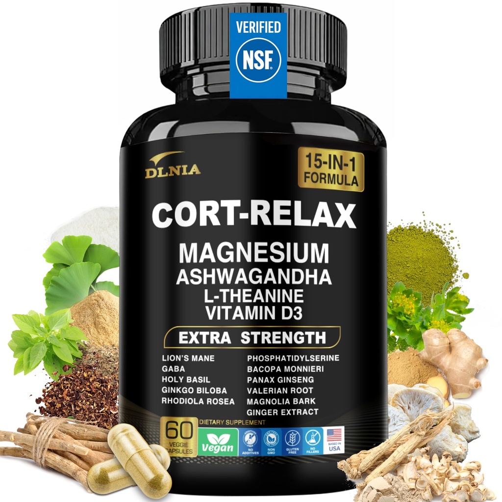 Super Calm Cortisol תוספת עם Magnesium Glycinate, Ashwagandha KSM-66, L-theanine, Phosphatidylserine, גינקו Biloba & Lions Mane עבור Calm, פוקוס, בהירות נפשית, הירגעות, שינה, אנרגיה, אנרגיה, אנרגיה, אנרגיה, אנרגיה.