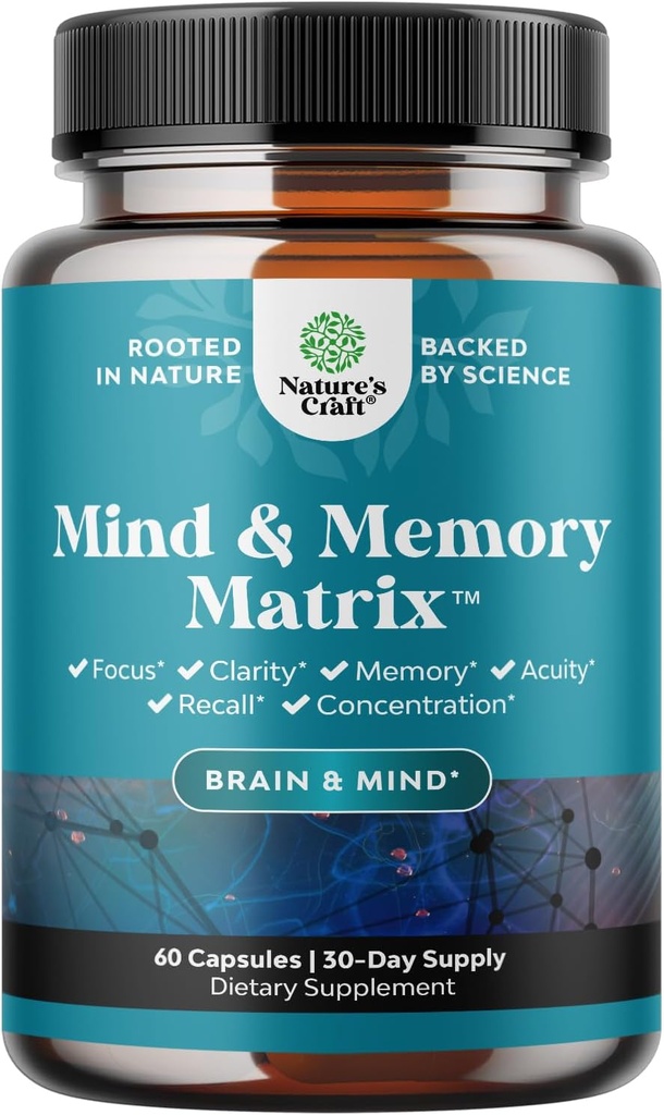 מטריקס Nootropic המוח תוסף זיכרון וקידום מיקוד - ויטמינים לבריאות הנפש וקלילות - תרכובת קוגניטיבית למבוגרים של כל ימי המוח - 60 קפסולות