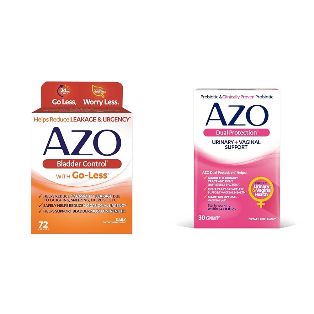 AZO Bladder Control with Go-Less Daily Supplement: Helpsפחתת Urgency ו- Double Protection | Urinary + Vaginal Support