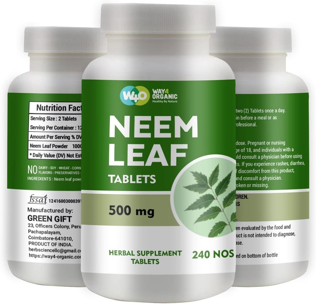 Neem Tablets - 100% טהור (Azadirachta Indica) (240 הרוזן - 500 מ"ג) 120 ימים אספקה (1 Pack)