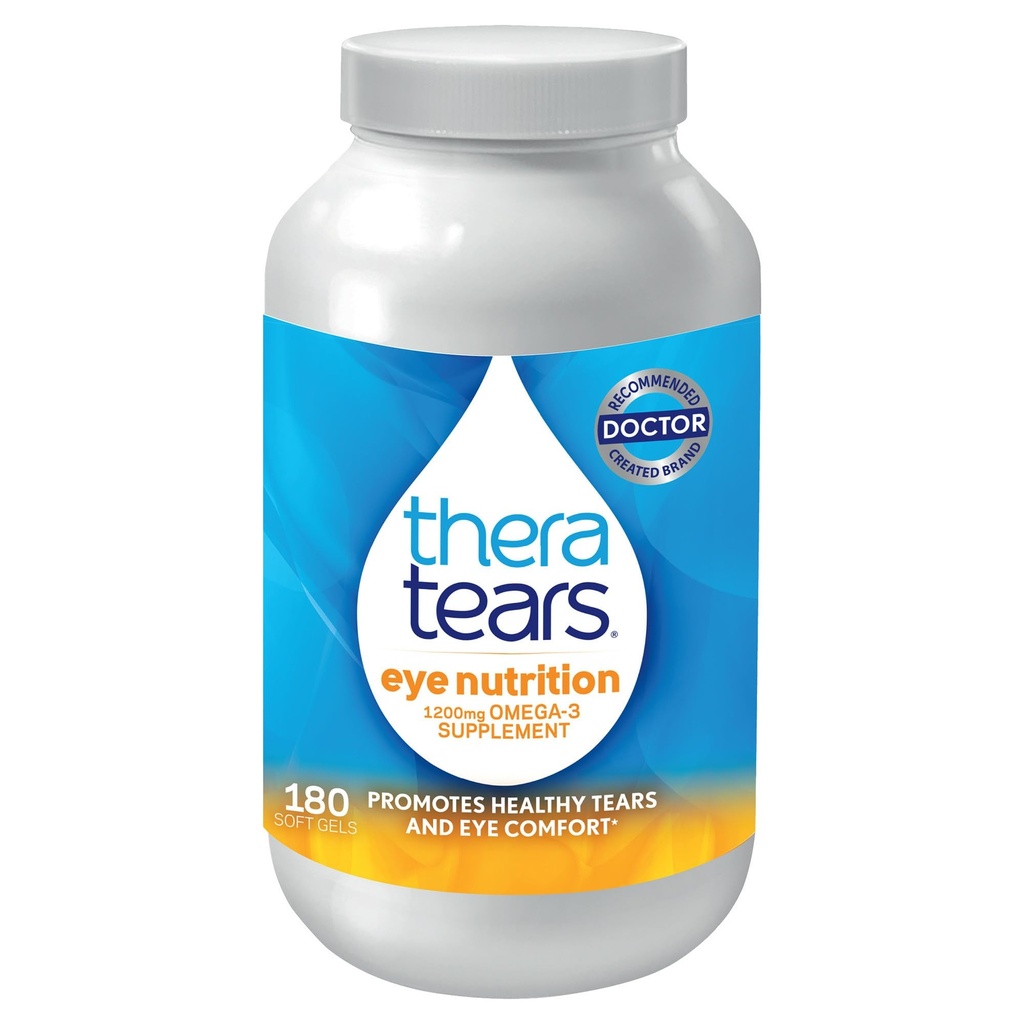 TheraTears אומגה 3 תוסף עבור Eye Care, 1200 מ"ג שמן שמן דגים ושמן אורגני Flaxseed עם ויטמין E, 180 הרוזן