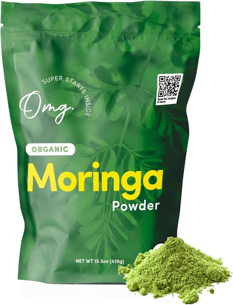 OMG! אבקת Superfoods אורגני Moringa - 100% טהור, USDA מוסמך אורגני - מקור טוב של Calcium, ברזל, ויטמין A, ויטמין E & More! - 15.5 אוונים (1חבילה)