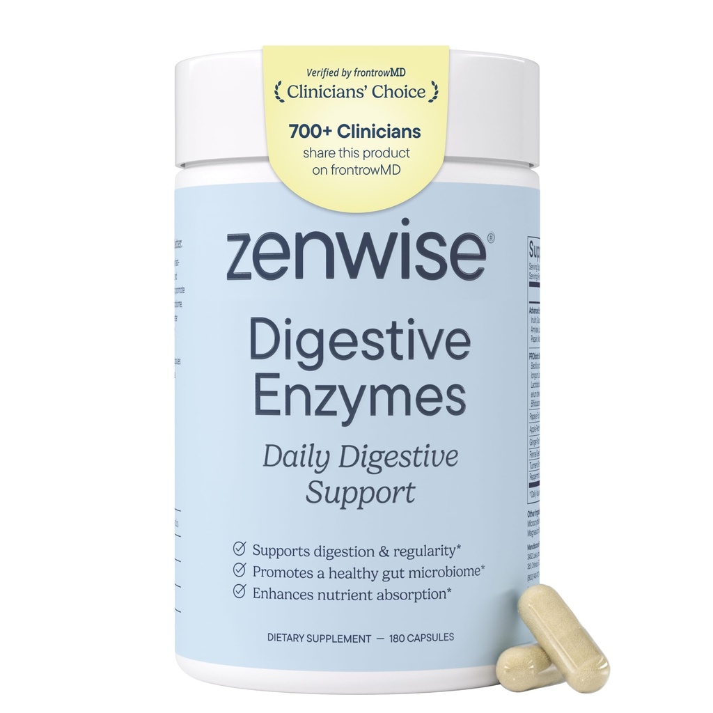 Zenwise Health Digestive Enzymes for Gut Health & Bloating Relief - Multi Enzymes Digestion תוסף עם Probiotics, Bromelain & Papaya for Digestive Health Support - Men & Women - 180 הרוזן