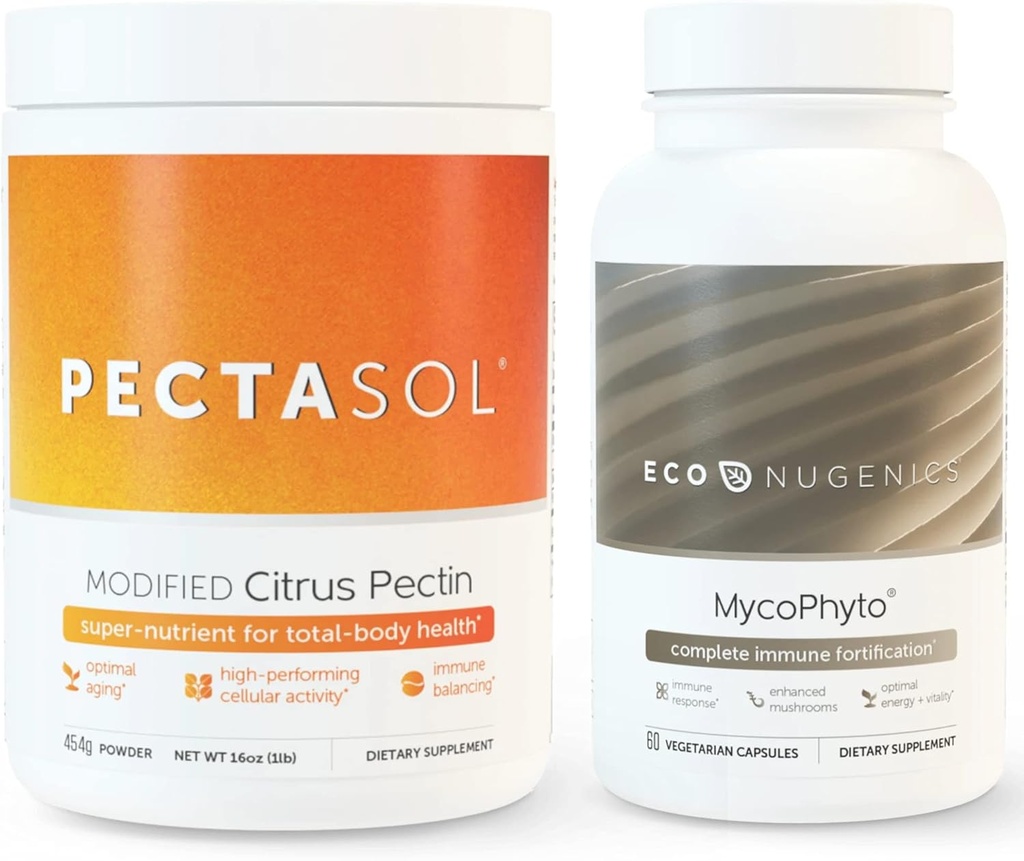 EcoNugenics Ultimate Immune System Support Pack - PectaSol-C Modified Citrus Pectin- 454 גרמים & MycoPhyto מדיצ'ל Mushroom Health - 60 קפסולות