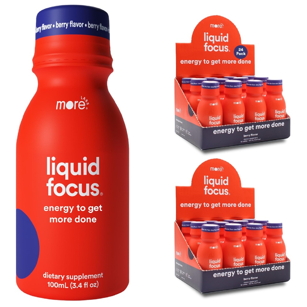 More Labs Liquid Focus, nootropic Smart drink with Powerful Antioxidants & Fitogenic Herbs for Energy and Concentration, 150 מ"ג קפאין (Pack of 24)