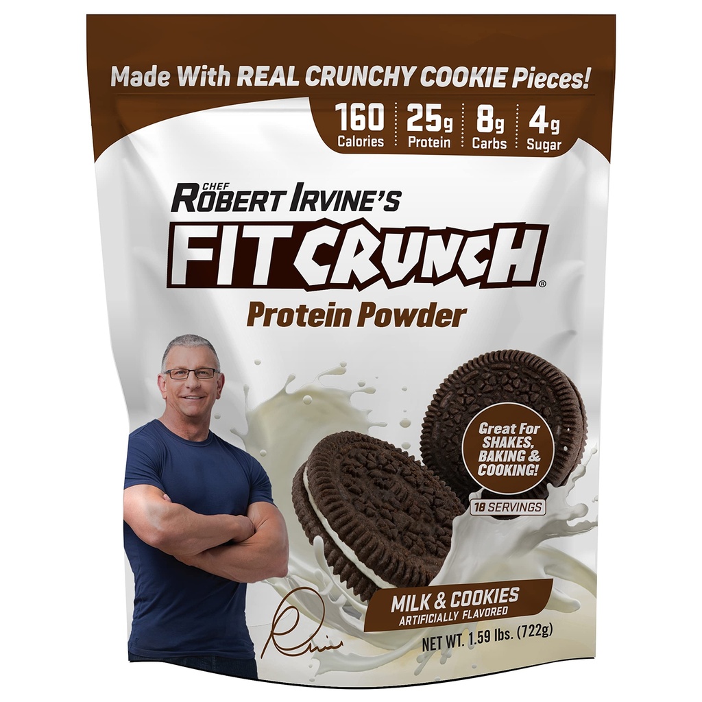 FITCRUNCH Tri-Blend Whey חלבון, Keto Friendly, Low Calories, חלבונים גבוהים (18 משרתים, חלב ועוגיות)
