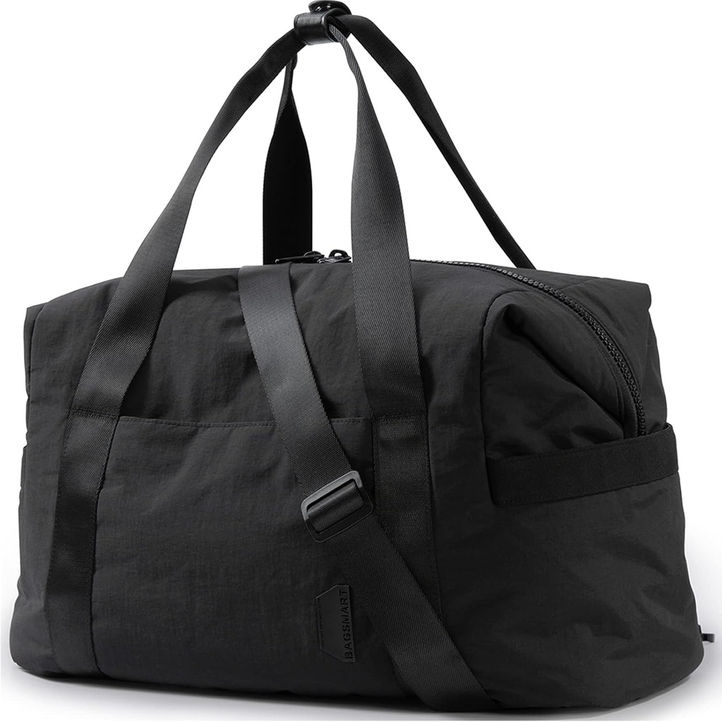 BAGSMART התעמלות Bag for Women, Carry On Weekender Overnight Bag, Travel Duffel Bags with Trolley תא, Personal Item Travel Bag Tote Bag Workout Dance Bag(Black,Medium)