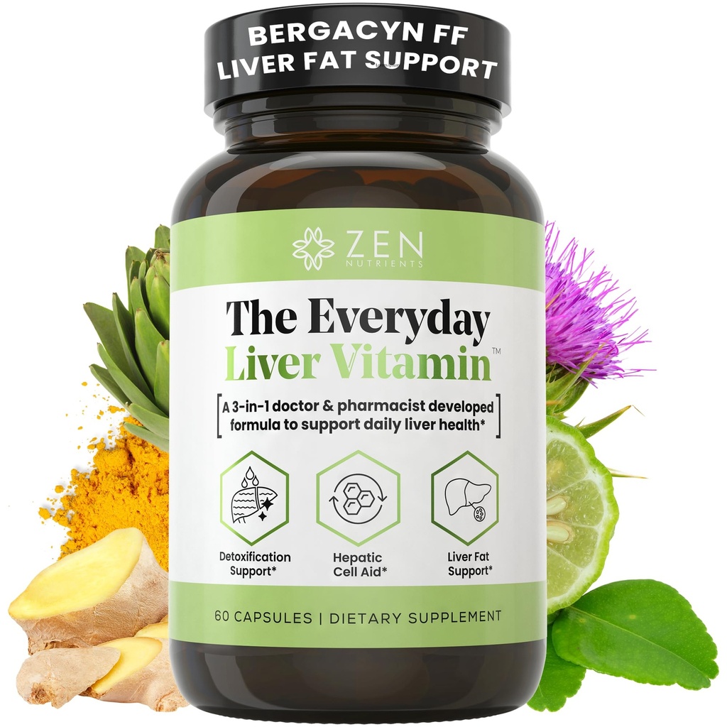 Zen Foodsents the Everyday Liverוויטמין - Liverse Detox & Fix with Bergacyn FF, חלב אורגני, Dandelion Root & Artichoke Extract for Liver Health - Fatty Liver Support