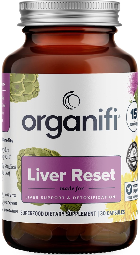 Organifi - Liver איפוס - Liver Detox - Digestive and Immune Support - מקדם ייצור חשמל סלולרי, 30 קפסולות