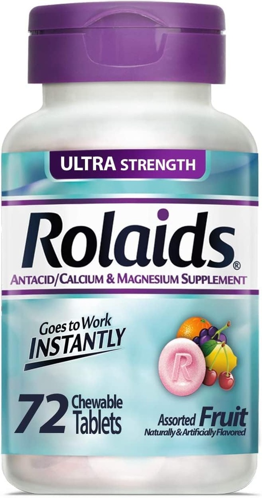 Rolaids Antacid Calcium & Magnesium תוסף Ultra Power Tablets, פירות 72 ea (Pack של 4)