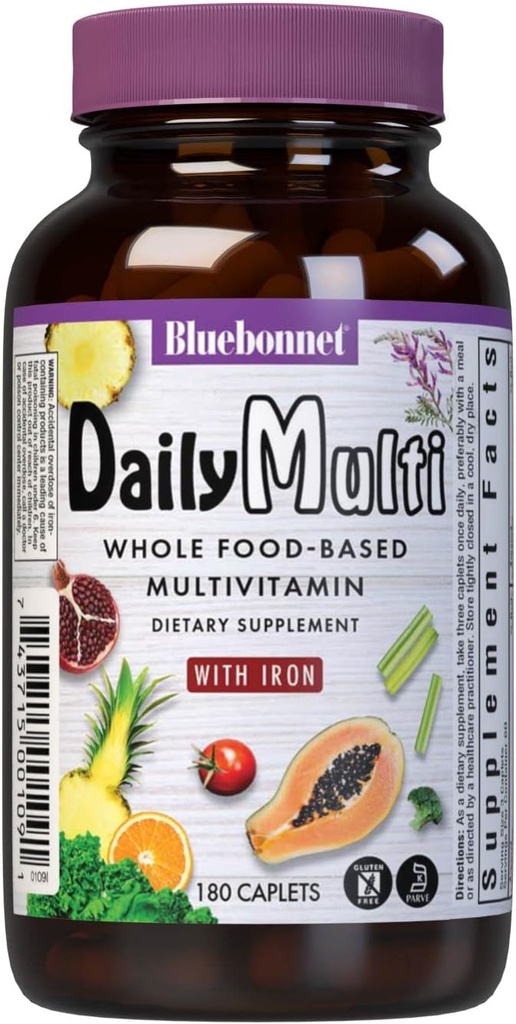 Bluebonnet Nutrition Super Earth MultiNutrient Formula (עם ברזל), עבור תמיכה תזונתית יומית, Gluten-Free, מוסמך כשר, חלב חינם, ידידותי צמחוני, 60 משרתים, ירוק, 180 הרוזן