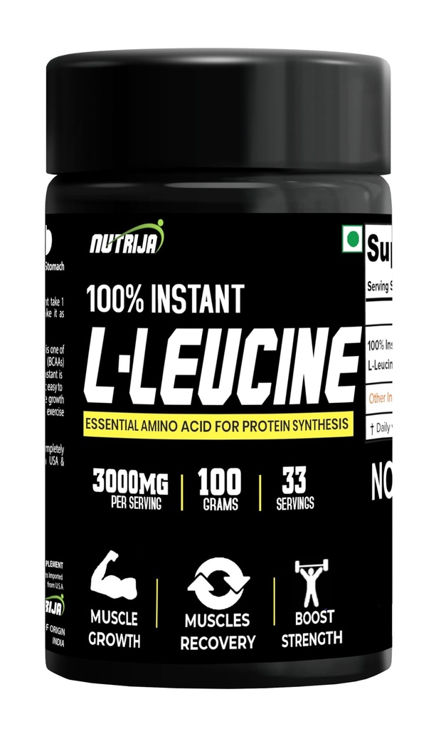 NutriJa Instant L-Leucine Powder -100% Pure & USP Grade | Dissolves faster, Rapid Absorption, Better Bioavailability | Muscle Growth & Recovery (100g)