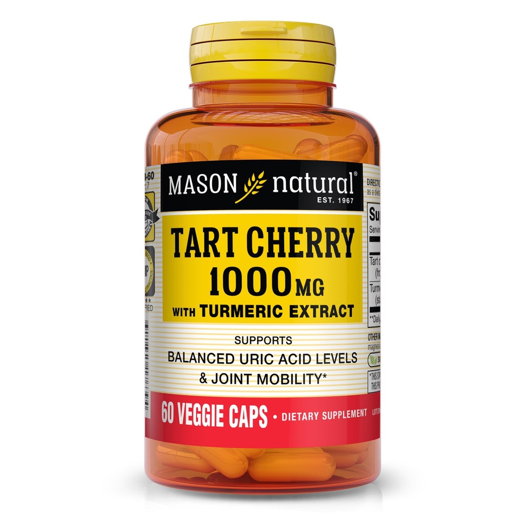 MASON NATURAL 1000mg Tart Cherry Extract with Standard Turmeric, 60 יום קפסולות אספקה עבור תמיכה משותפת