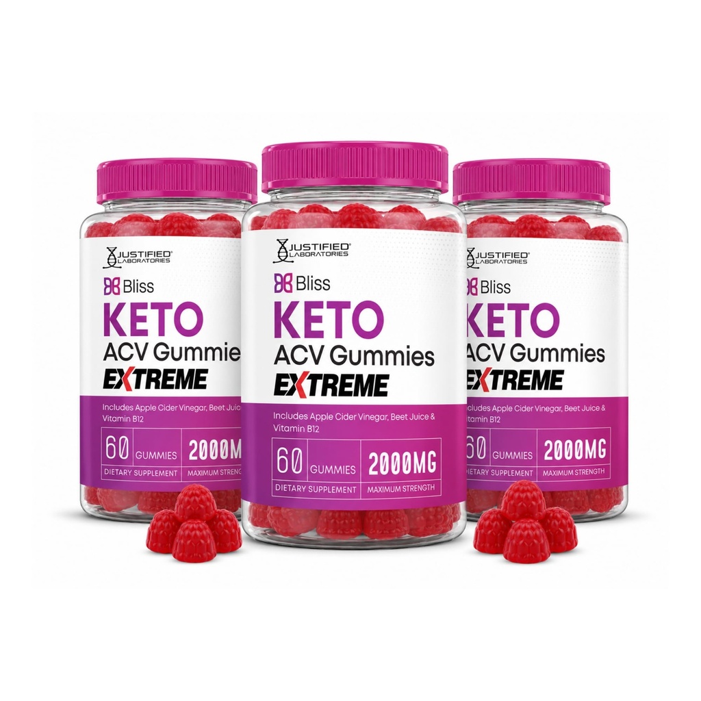 Justified Laboratories (3 Pack Bliss Keto ACV Gummies Extreme 2000MG Bliss Ketomies Apple Cider Vinegar פורמולה עם אבקת מיץ Pomegranate B12 טבעוני non GMO 180 חניכיים