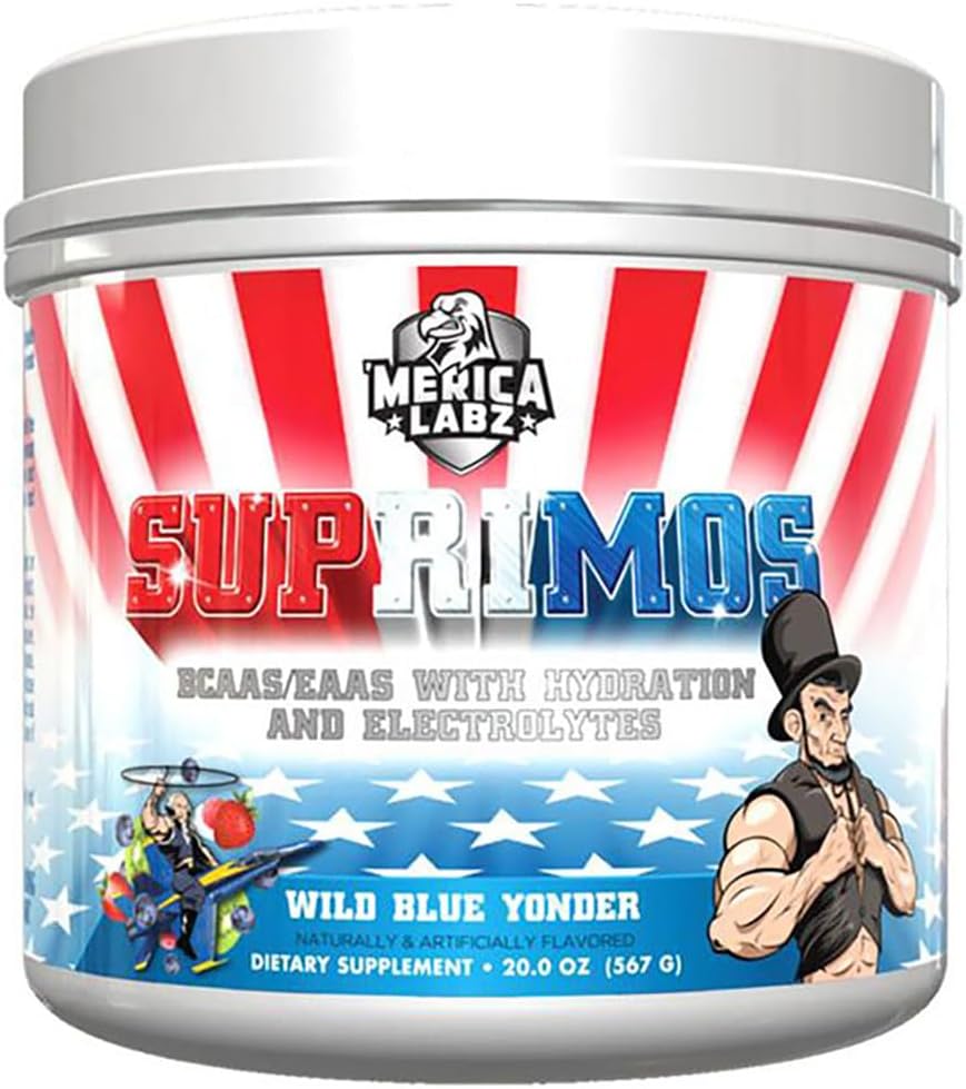 Merica Labz Suprimos BCAA/EAA תוסף עם Eletrolytes עבור ביצועים מקסימליים ו- Endurance 30 משרתים (Wild Blue Yonder, 20.0oz)