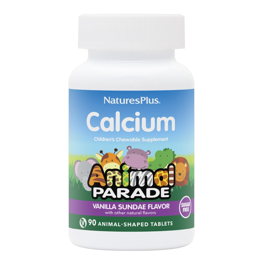 NaturesPlus Animal Parade Sugar-Free Children's Calcium, Vanilla Sundae Flavor - 90 Chewable Animal Shaped Tablets - Magnesium for Bone Health -ten Free - 45 משרתים