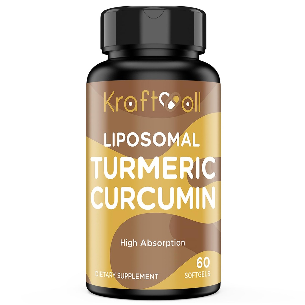 Liposomal Turmeric Curcumin תוסף 2200 מ"ג עם Black Pepper לחלץ 15 מ"ג עבור Absorption גבוה ותפקוד משותף, 60 Softgels למבוגרים