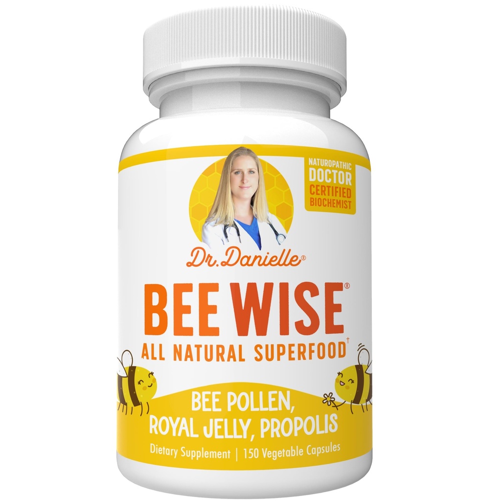 Dr. Danielle's Bee Wise - Bee Pollen תוסף - Bee Well with Royal Jelly, Propolis, Beepollen 4 Daily Bee Pollen קפסולות