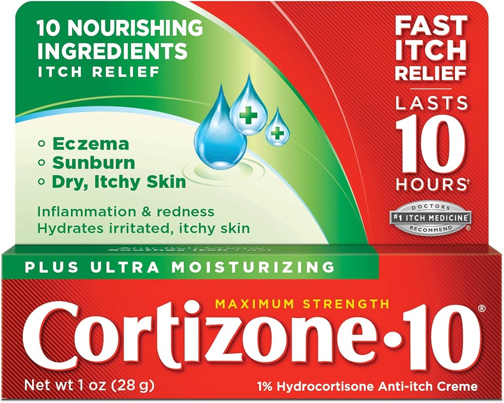 קורטיזון 10 כוח מקסימלי פלוס Ultra Moisturizing קרם אנטי מיץ, 1% הידרוקורטיזון, 1 oz.