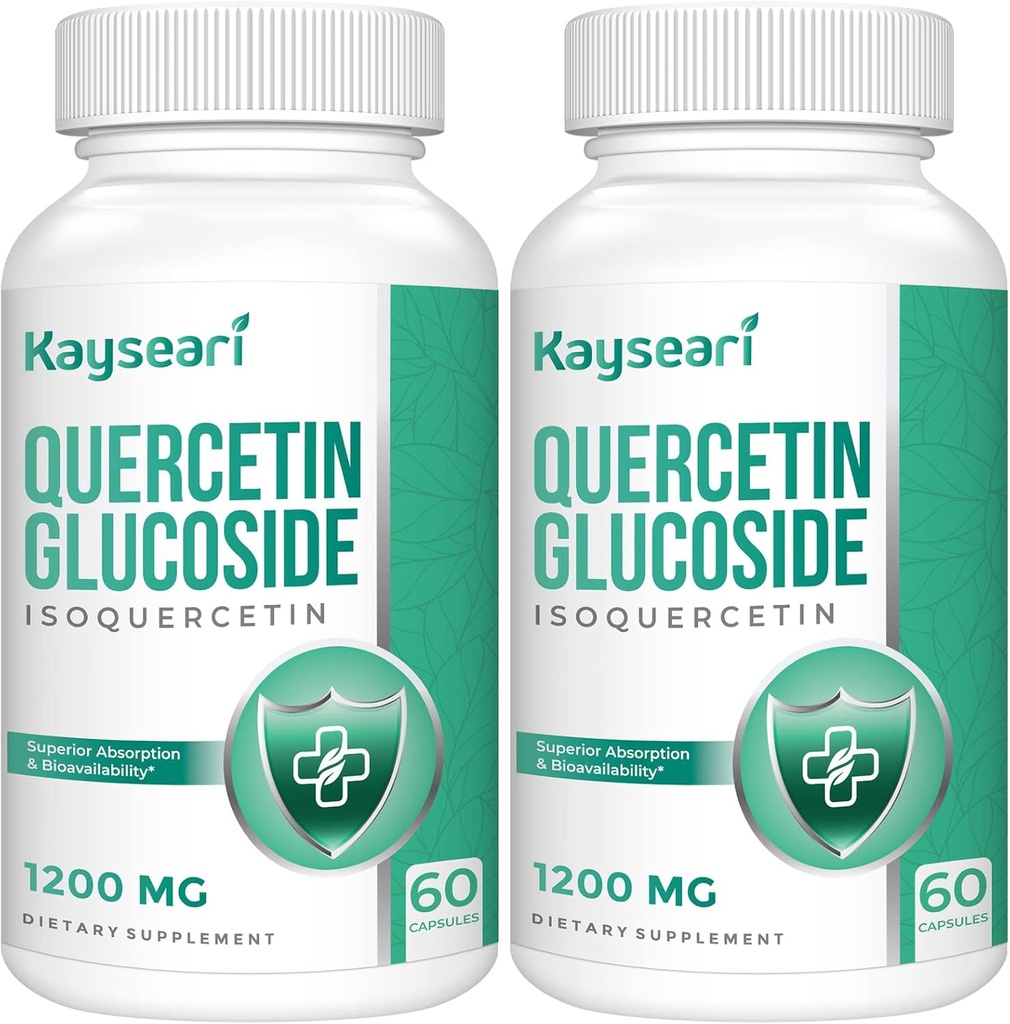 Quercetin Glucoside 1200 מ"ג תוסף - Isoquercetin עם 6X זמינות ביולוגית, 120 קפסולות Veggie, Contain Black Pepper & Rutin עבור מקס Absorption