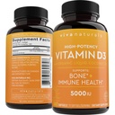 Viva Naturals ויטמין D3 5000 IU Softgels, 360 Count (125 mcg), תמיכה בריאות העצם & Immune, ויטמין D