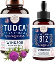 WINDSOR BOTANICALS Tudca with Silymarin Milk Thistle and Vegan B12 נוזל - תמיכה בריאות Bundle