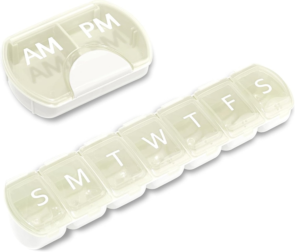 2 Pack (Weekly & Daily), 2 פעמים ביום (AM /PM) + 7 ימים גלולות מארגנת, ויטמין Planner, גדול גלולות Box Set, נסיעות גלולה מקרה עבור תרופות / ויטמינים / Fish Oils / Supplements, White White White White White Planner, Large Capacity Pill Box Set
