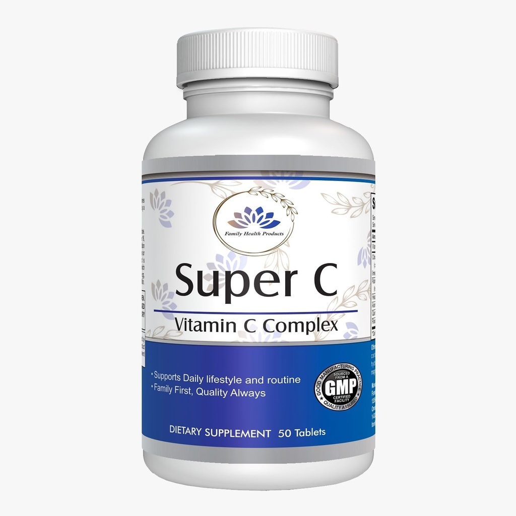 Super C ויטמין C Complex - High Potency Antioxidant Protection for Health & Immune Function with Rose HIPS - 50 טבליות, 30 ימים לשרת, 1000 מ"ג - GMO-Free, Formula Vegan