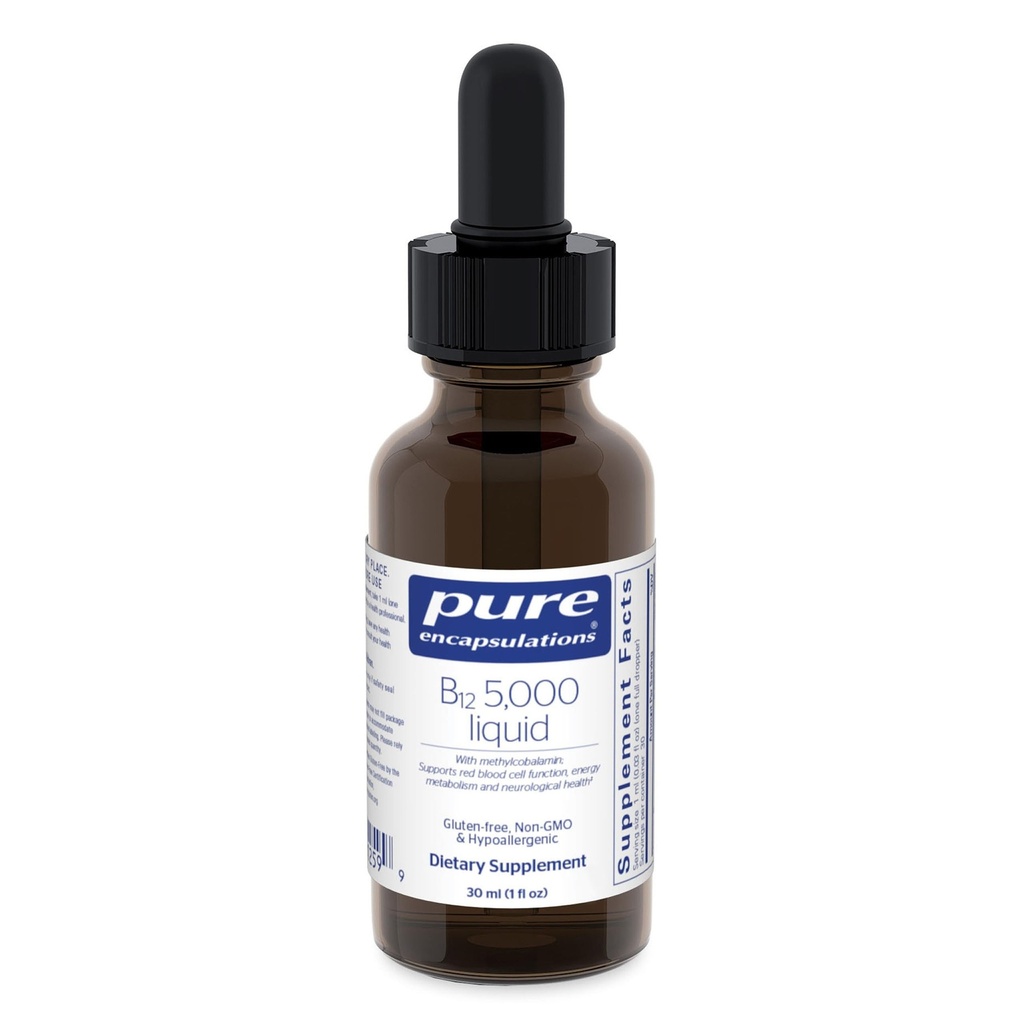 Pure Encapsulations B12 5,000 נוזל - ויטמין B12 Methyleobalamin תוסף לתמיכה באנרגיה, בריאות עצבית, פונקציונליות קוגניטיבית ותאים דם * - טיפות נוזלים - 1 Fl Oz