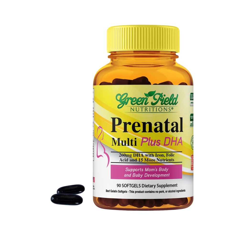 דיאטות ירוקות חלל Prenatal ויטמינים עם DHA ו Folic Acid - הריון טרום לידתי הריון רב ויטמין עם ברזל - מכיל 17 ויטמינים עבור אמא להיות - Easy to Swallow 90 נוזל Softgels