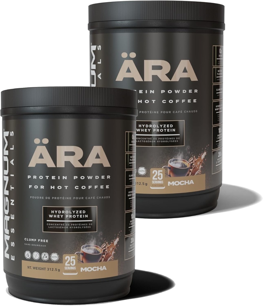 אבקת חלבון גבוהה Ara Mocha עבור קפה חם & קר, תה, משקאות - סוכר חינם, Clump חינם - 20g Dissolves Smoothly in Hot Drinks, 325g (2 Pack)
