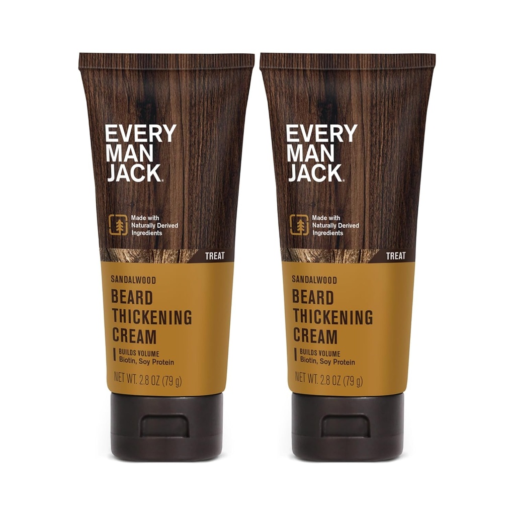 כל אדם ג'ק בירד מקלינג קרם - מחזק, Thickens, Nourishes Beard - Light Sandalwood Scent - מיוצר עם חומרים דרמטיים כמו ביוטין, ויטמין B6, חלבון סויה - 2.8oz - 2 Pack Packalwood Scent - 2 Pack