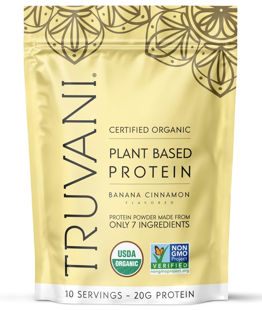 Truvani טבעוני אבקת חלבון Pea | בננה קינמון | 20g אורגני צמחי מבוסס חלבון | 10 משרתים | Keto | Gluten & Milk Free | Low Carb | לא תוספת סוכר