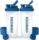 אוטופיה Home Shakerבק 2 Pack - 24 חלבון פלסטיק או Shaker בקבוק עבור Pre & Post אימון עם Twist & Lock חלבון אחסון (Clear / Navy)