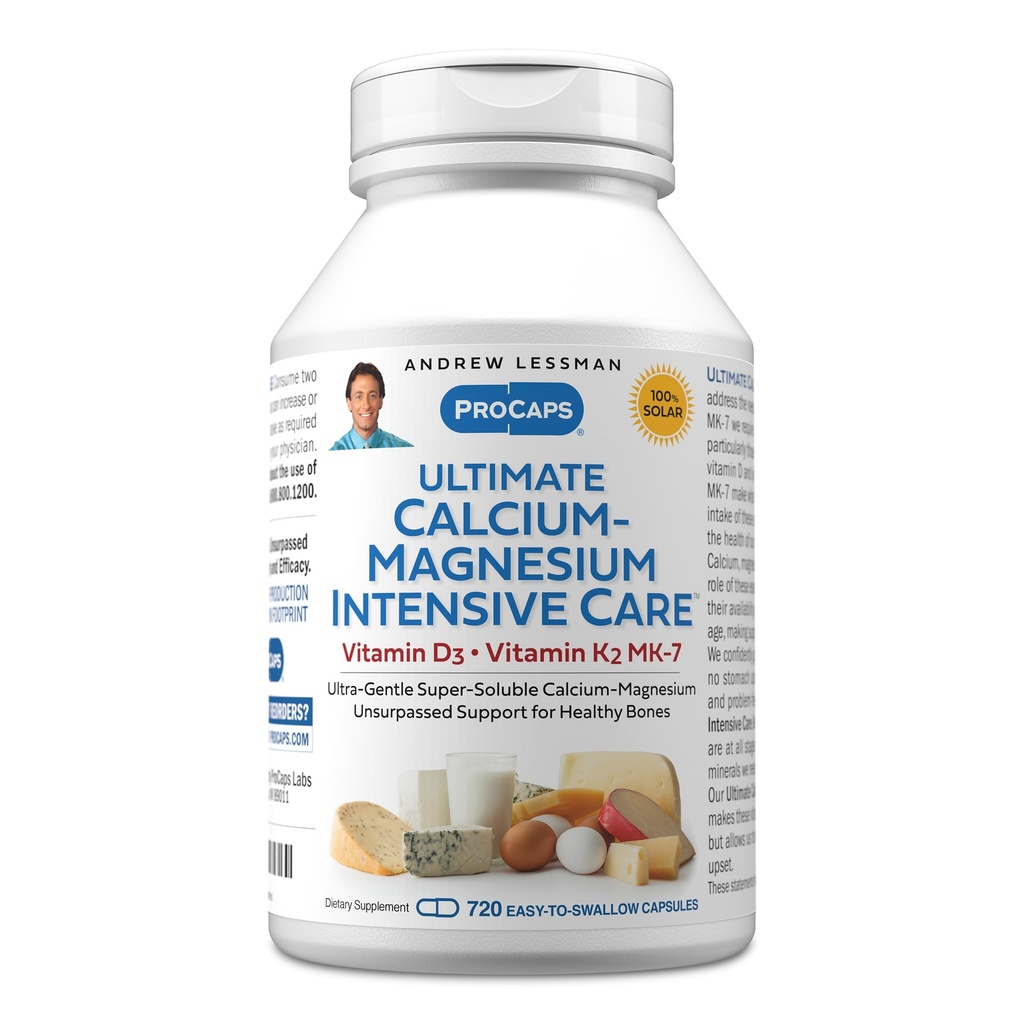 ANDREW LESSMAN Ultimate Calcium-Magnesium Intensive Care עם ויטמין D3 & K2 MK7-120 mcg - 720 קפסולות - עצם ו-Sskeleton Health Essentials. קל ל-Swallow, Super Soluble. אין תוספת