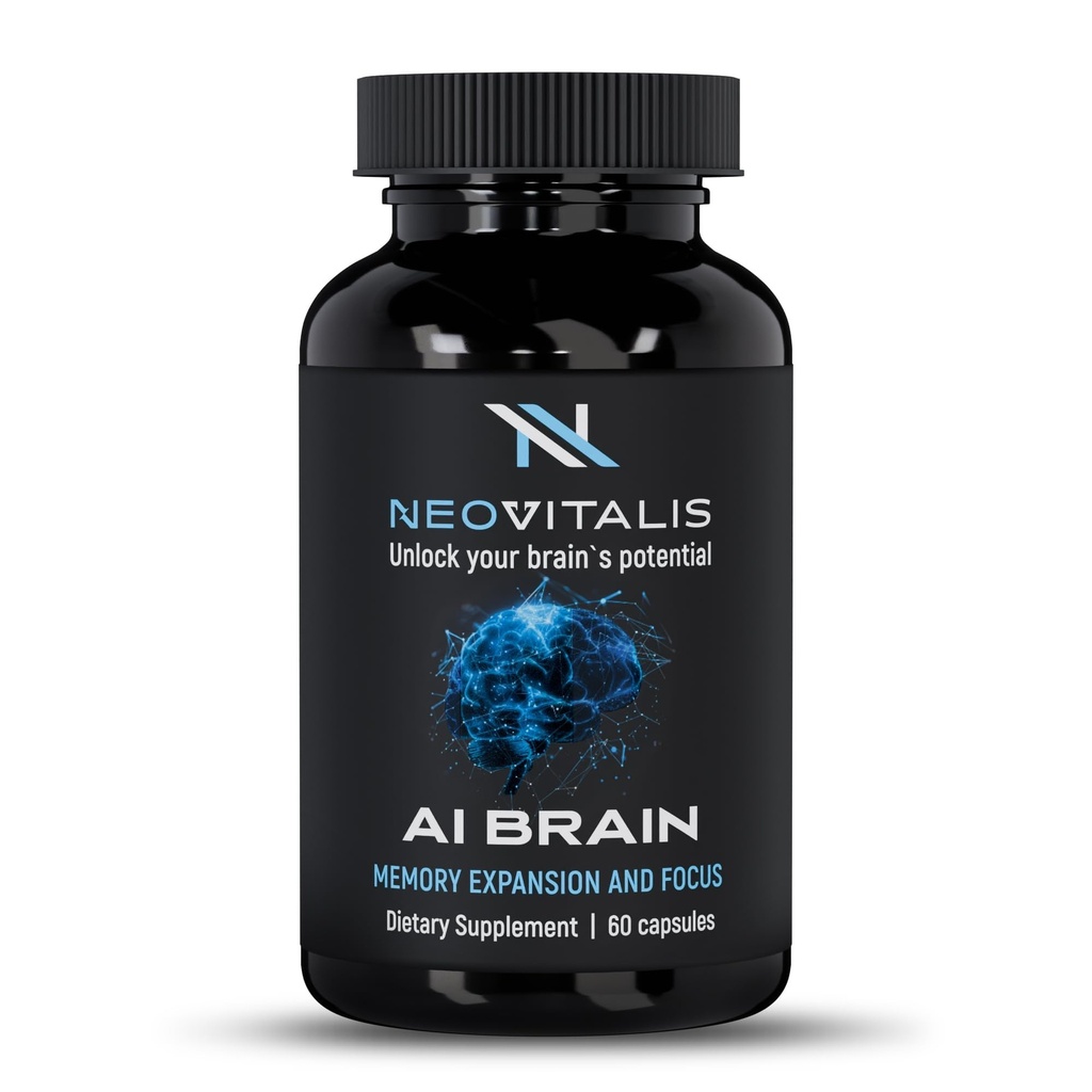 תוסף AI Brain Nootropic עבור Focus, Memory & Mental Clarity שיפור קפסולות לגברים ונשים, Caffeine-Free Daily תמיכה קוגניטיבית עם Bacopa, Alpha GPC & ויטמין B6, 60 קפסולות צמחוניות