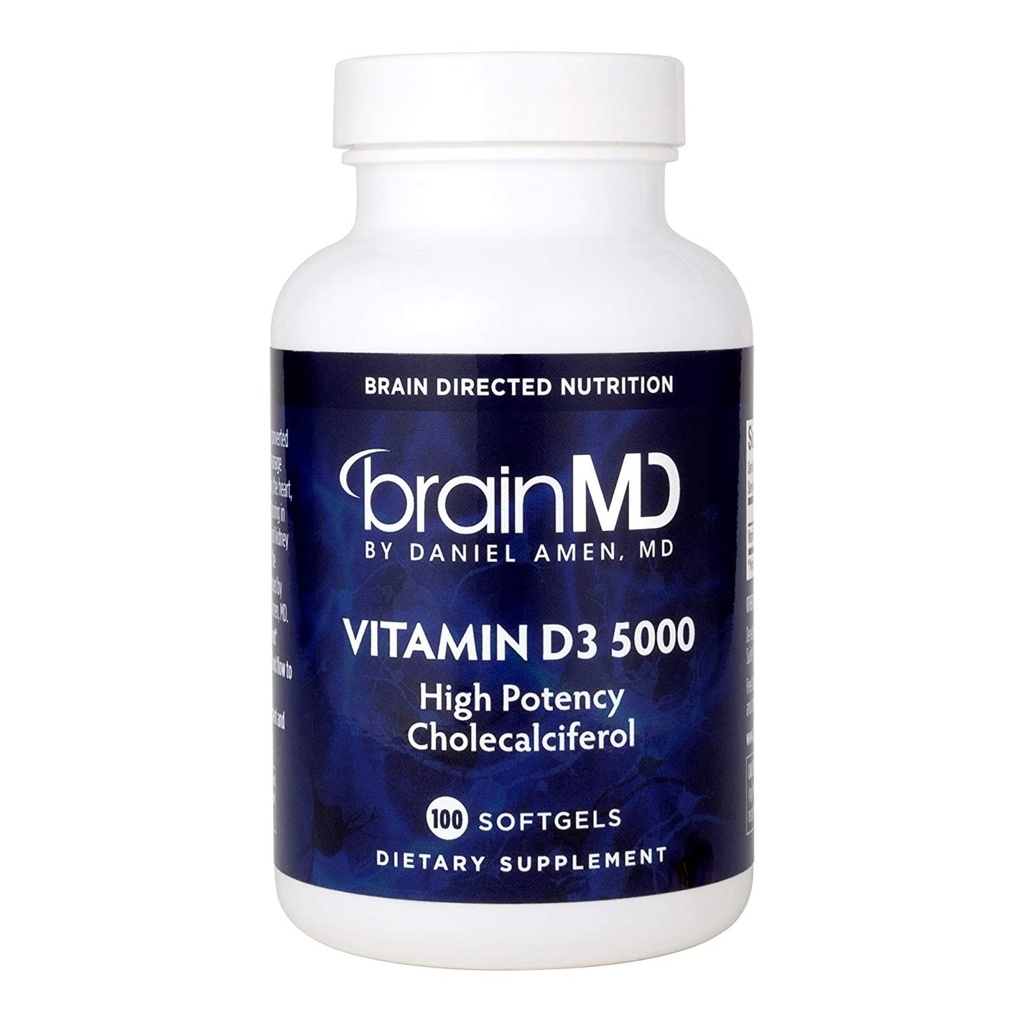 BrainMD על ידי ד"ר Amen ויטמין D3 5000 - 100 Softgels - High Potency Cholecalciferol - Gluten Free - 100 משרתים