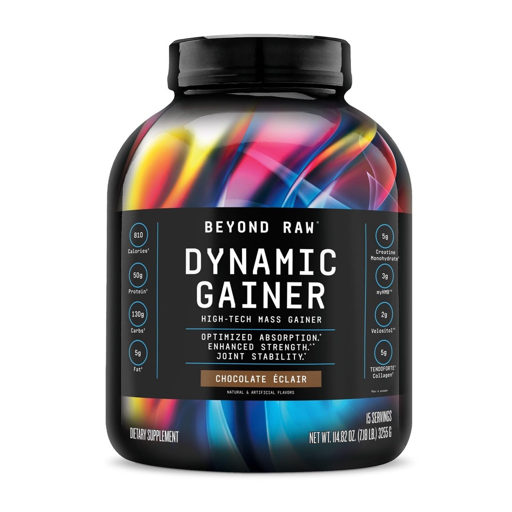 BeYOND RAW דינמי קבלן. High-Tech Mass Gainer, Optimized Absorption and Enhanced Power, Vanilla Cheesecake, 15 משרתים