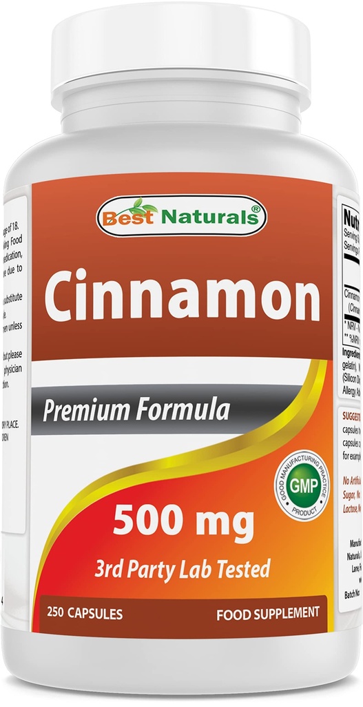 Best Naturals Cinnamon 500 מ"ג 250 קפסולות (250 הרוזן)