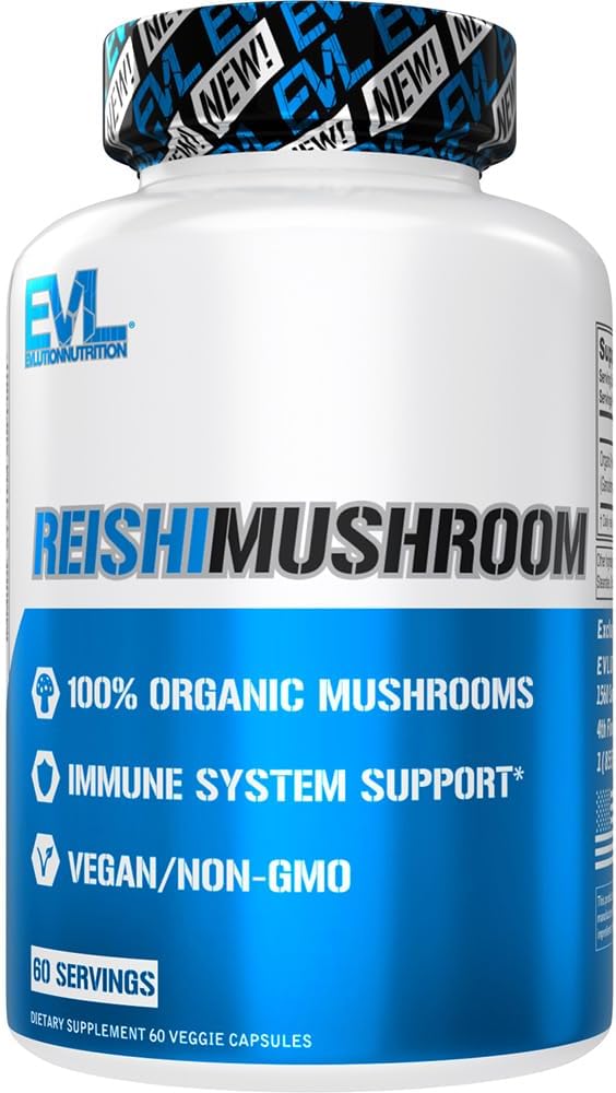 תוספי תזונה של Evlution Reishi Mushroom - Immune System & Health Support - 500 מ"ג תוסף - 100% אורגני, טבעוני ו- non-GMO - 60 משרתים