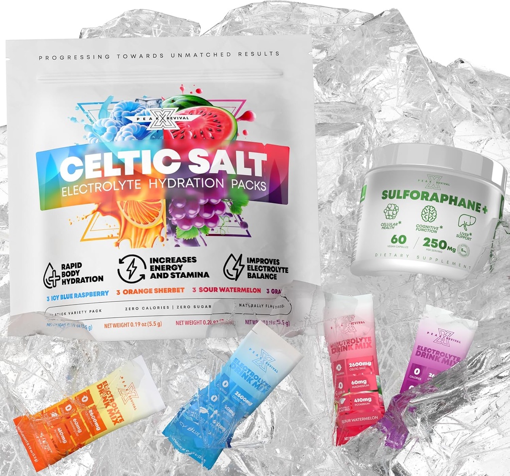 5000mcg של Real Lab-Verified Sulforaphane תוסף + אבקת Electrolytes אבקת Packets סלטיק 12 Electrolyte Packets