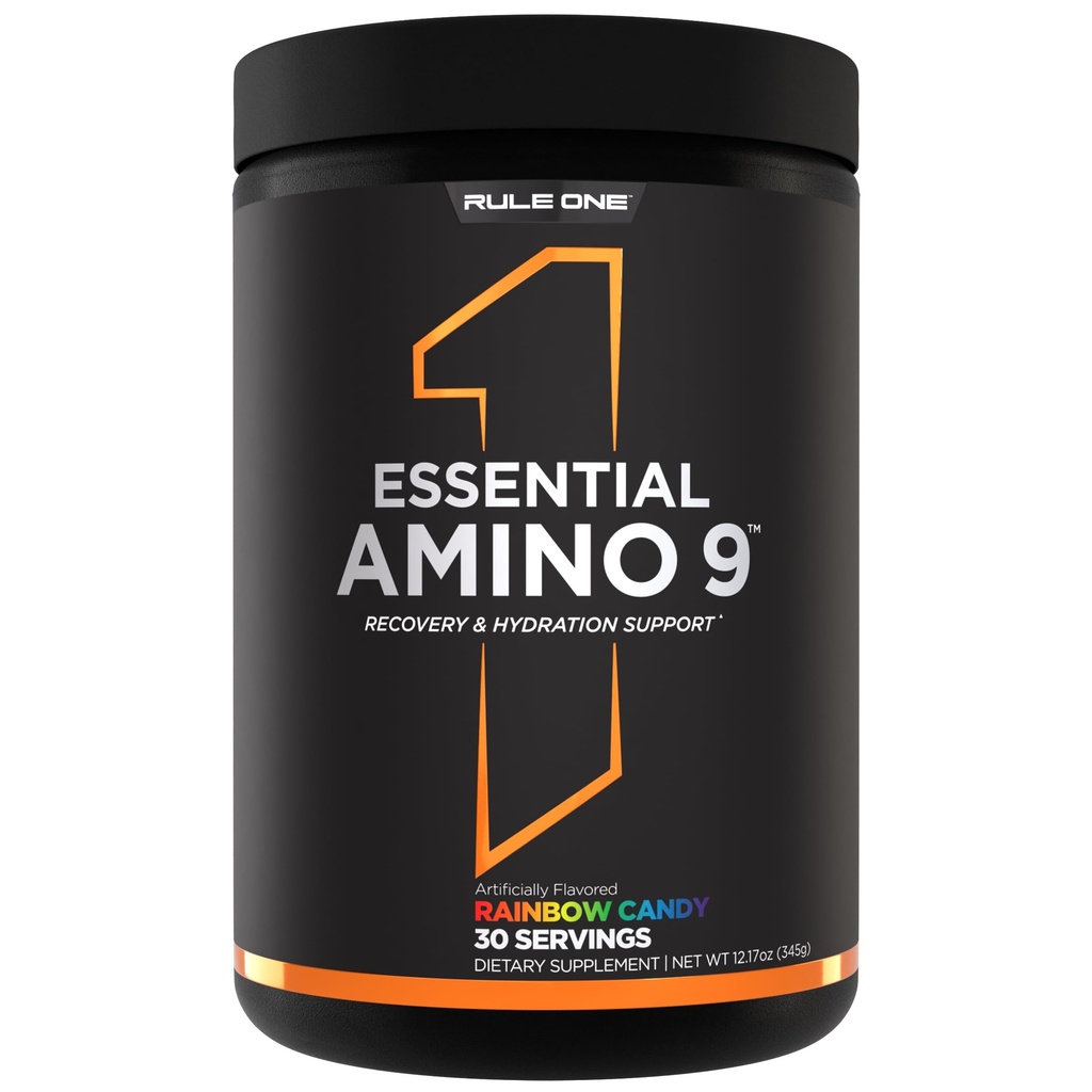 כלל 1 חיוני Amino 9 - התאוששות ושיקום תמיכה עם 7.5g של חומצות אמינו חיוניות + אלקטרוליטים (30 משרתים, Rainbow Candy)