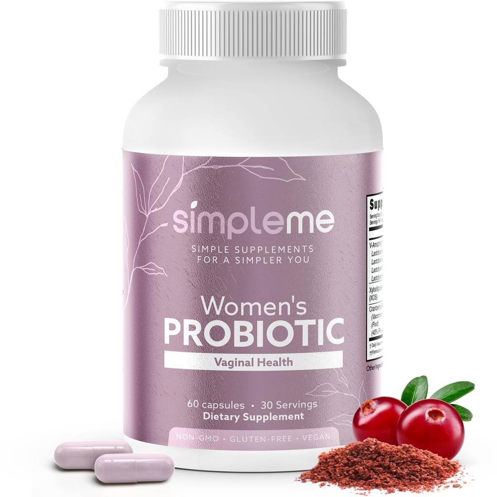 Simpleme Womens Probiotics with Prebiotics, Cranberry - Vaginal Probiotics for Women - For pH Balance, UTI, Vaginal Health, Gut Plora - נשים פרוביוטיקה תוספי עבור תרכובת - 60 קפסולות