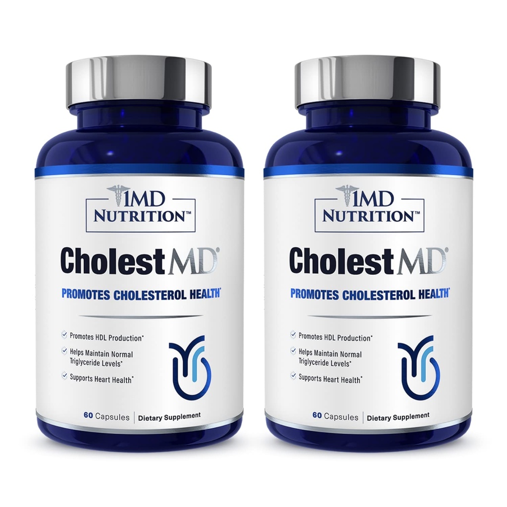 1MD תזונה CholestMD עם תמצית אוליב, Bergavit, Niacin, Garlic | 120 קפסולות (2-Pack)