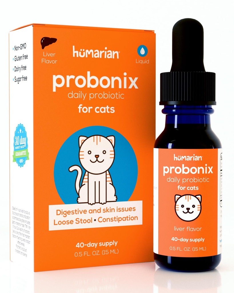 Probonix נוזל פרוביוטיקה עבור חתולים - 8-Strain Cat Probiotic טיפות כדי Fortify Feline Gut בריאות, בריאות שיניים, חסינות ועוד - 30 יום אספקה - Liver Flavor