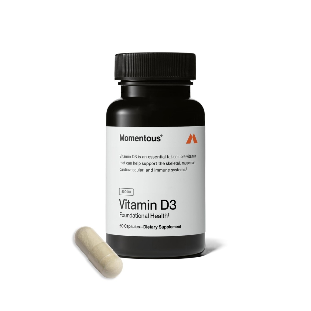 תוסף ויטמין D3 - 5,000 IU קפסולות לתמיכה בבריאות Foundational - NSF מוסמך לספורט - Gluten-Free - 60 משרתות