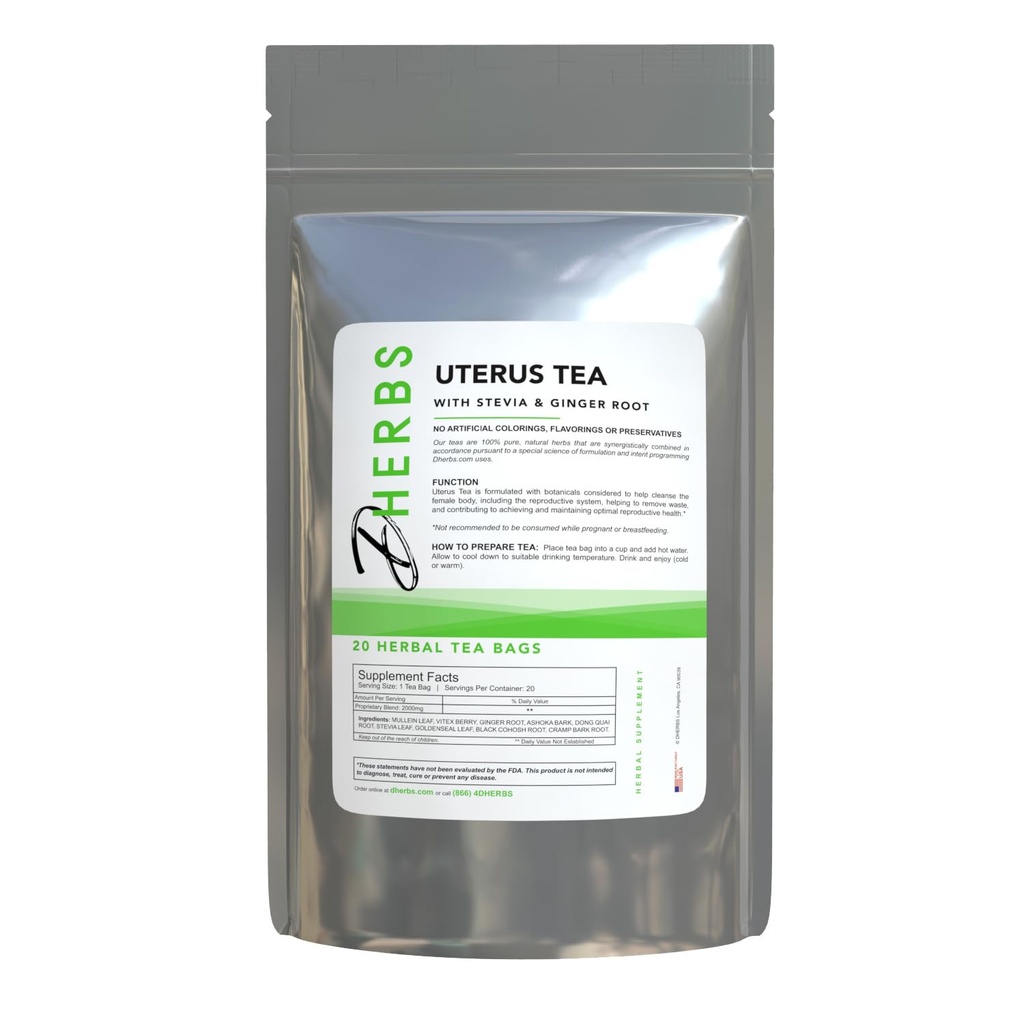 Herbal Uterus Tea, Gig Root, Mullein Leaf, Stevia ו Vitex Berry (20 באגים)