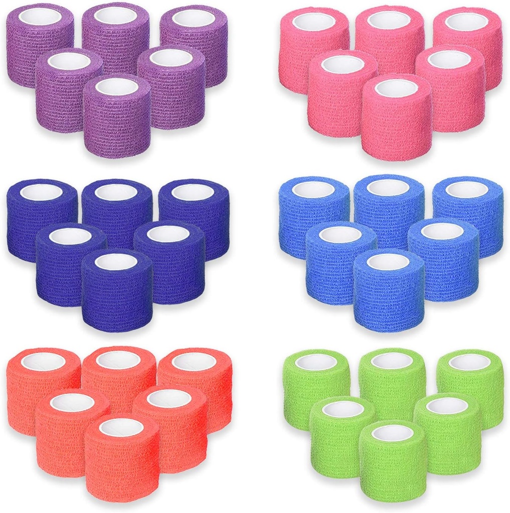 Ever Ready First Help Self Adherent Cohesive Bandages 2" x 5 יארדס - 36 Count, Rainbow Colors